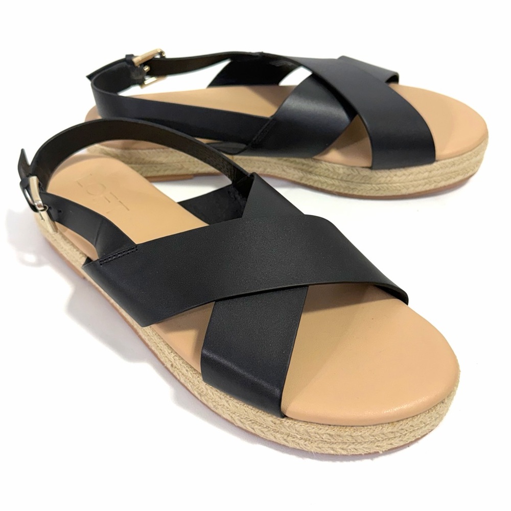 Loft Platform Sandals Slingback Women’s Black Leather 8.5 M